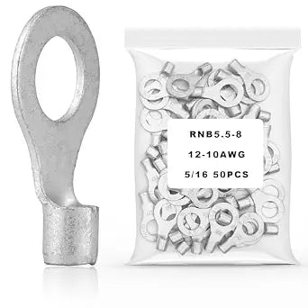 50Pcs 5/16" Non-Insulated Ring Terminal,12-10 AWG Red Copper Wire Connectors,O-Type Crimp Connector Terminal Kit