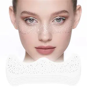 6 PCS Face Glitter Freckles Makeup Patches for Women, Waterproof Cute Shiny Temporary Glittery Speckle Freckle Tattoo Stickers for Christmas Parties Festivals Concerts Events (Silver)