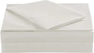 Queen Size Percale Bed Sheets, 200 Thread Count Cotton Polyester Blend Sheet Set,Wrinkle Free,Breathable,Crisp Refreshing Feeling, 60 Cotton 40 Polyester Cotton Rich Sheets 4 PC(Ivory,Queen)