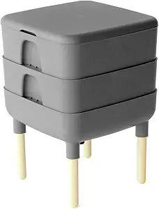 FCMP Outdoor - The Essential Living Composter, 2-Tray Worm Vermicomposter Bin (HF-LC4000v2-GRY) Grey