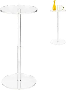 Acrylic Drink End Table, Clear Drink Table for Small Spaces with Anti-Slip Pads, 9.8" Round Modern Side Coffee Table for Living Room/Bedroom/Bathroom/Office/Outdoor/Business (Acrylic, Clear)