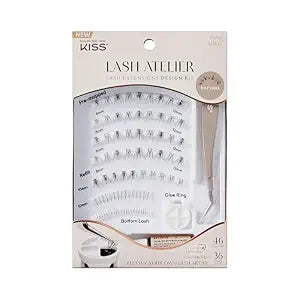 Kiss Lash Atelier Professional Lash Extension Kit, ���������Natural���������, Pre-Mapped False Eyelashes, 46 Lash Clusters & 36 Individual Lash
