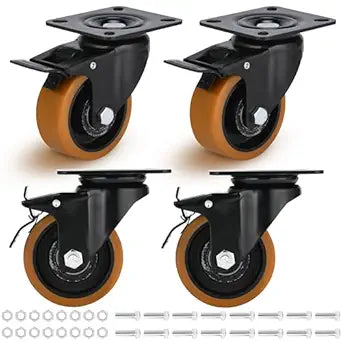 YOOGAA 4 inch Heavy Duty Caster Steel Hub 3200LBS Safety Dual Locking Industrial Grade Castor Set of 4 Durable Plate Swivel Casters PU Anti-Corrosion Wheels for Industrial, Equipment
