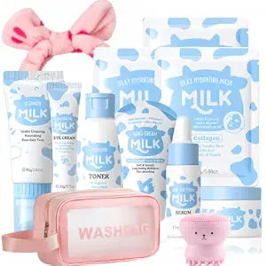 Milk Skin Care Set for Kids & Teens, 12 IN 1 Gentle Moisturizing Milk Skin Care for Kids Girl Ages 8-12, Skin Care for Kids 10-12, Birthday Gifts, Face Care Kit, Skincare for Teens, 12PCS