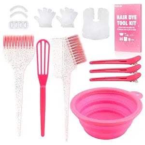 YOOVR 19pcs Hair Bleach Dye Kit with Hair Dye Brush, Bowl & Whisk (Pink)