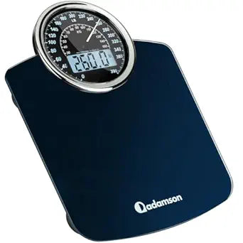 Adamson Hybrid 2-in-1 Analog & Digital Weighing Scale for Body Weight up to 400lbs - Thick Tempered Glass - Extra Large Display - Easy to Read Digital Bathroom Scale - Blue with Black Backlight