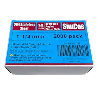 16 Gauge Angled Finish Nails 304 Stainless Steel, (1-1/4", 1-1/2", 2", 2-1/2"), 20-Degree, for Pneumatic, Electric Finish Nailer or Nail Gun (1-1/4 inch-2000 pcs)