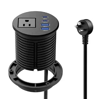 Desktop Power Grommet 2.5-inch, 2 PD 20W USB-C Fast Charging, 2 QC3.0 18W USB-A, Recessed Flush-Mount for Home and Workspace Hotel Essential Desk Outlet