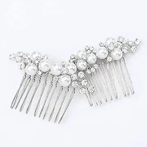 Asooll Gold Wedding Pearl Hair Comb Bride Crystal Headpiece Bridal Rhinestone Hair Clip Hair Accessories for Women(Set of 2) (B-Silver)
