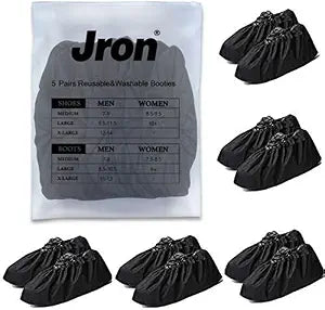 Jron 5 Pairs Premium Reusable Washable Shoe Cover Boot Covers for Contractors (5 Pairs | US 12-14 For Shoes/US 11-13 For Boots, Black)