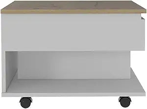 Tuhome Luanda Lift Top Coffee Table, Casters, One Shelf -White/Light Oak