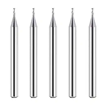 SpeTool 5Pcs/Set Flat Nose Double Flute Carbide End Mill 1/32" Cutting Dia Router Bits Cutter CNC Machine Tools for Carbon Steel Die Steel Tool Cast Iron Wood