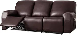 vctops 8 Pieces Waterproof Faux PU Leather Recliner Sofa Covers Stretch Soft 3 Seats Couch Cover Anti-Slip Sofa Slipcover Furniture Protector with Elastic Bottom for Kids Pet(Dark Coffee,3 Seat)