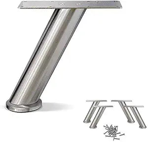 Set of 4 Stainless Steel Slanted Sofa Legs Strong Round Tube Design, Durable Furniture Legs, Modern Style (7-3/4" H)