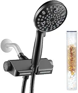 MakeFit Dual Shower Head Matte Black Bundle with 1-PACK Shower Filter Replacement Cartridge