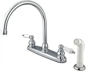 Kingston KB721 Vintage Two-Handle 8" Centerset Kitchen Faucet with Side Sprayer, Polished Chrome