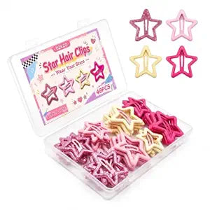 48pcs Star Hair Clips, Pink Soft Snap Y2K Star Barrettes in 2 Sizes (1.22"/3.1cm & 1.61"/4cm) for Women, Cute Glitter Hair Clips for Concerts, Parties & Everyday Styling Hairclips Accessories