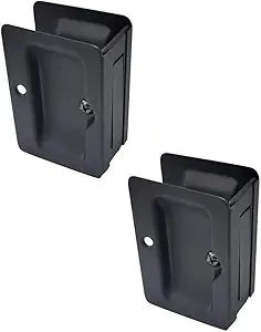 QCAA Premium Quality Solid Brass Rectangular Pocket Sliding Door Pull, Passage Function, 3-1/4''X2-1/4'', Matte Black, 2 Pack, Made in Taiwan