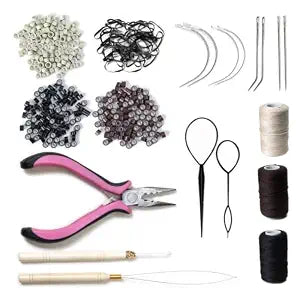 Hair Extension Tools Kit, 300 Beads, Pliers, Sewing Needle and Weave Thread