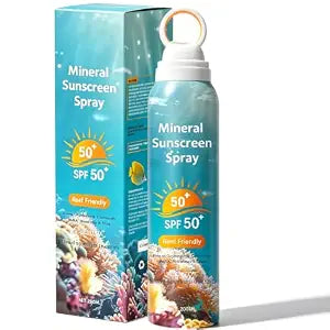 Reef Safe Mineral Sunscreen Spray SPF 50+, Zinc Oxide Mineral Sunscreen Spray, Broad Spectrum UVA/UVB for Daily Protection, Lightweight & Water Resistant (Blue Bottle)