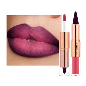 lip liner and lipstick combo 2 in 1 dual ended matte liquid lipstick long lasting waterproof highly pigmented lip stain contour pen matte lip liner lipstick set professional women makeup cosmetics lip