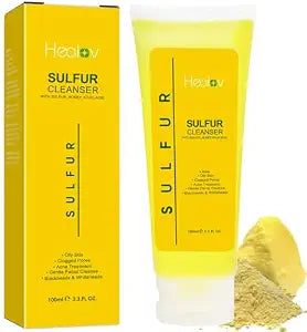 Healov Sulfur Soap ��� Sulfur Face & Body Wash for Acne ��� Sulphur Exfoliating Facial Cleanser Absorbs Excess Oil, Reduces Breakouts, & Cleanses Skin ��� Natural Cystic Acne, Rosacea Skin Care Treatment