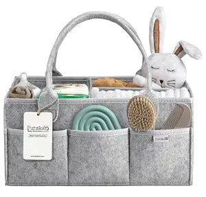 PUTSKA Baby Diaper Caddy Organizer, Felt Nursery Basket, Gray, Large