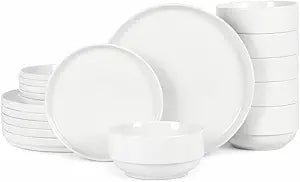 Gibson Home Rothernberg 18-Piece Stackable Porcelain Dinnerware Set, Service for 6 White Plates and Bowls, Microwave & Dishwasher Safe