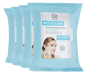 Dr. Wellness Gentle Cleansing Facial Wipes Variety Pack for All Skin Types, 30 Count (Pack of 4), Micellar
