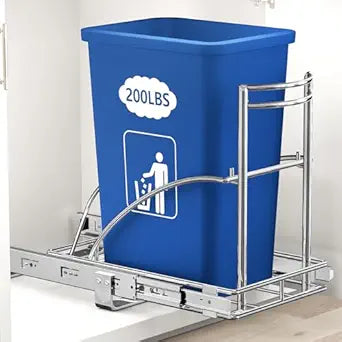 ANASTA Under Sink Trash Can Pull Out Trash Hidden for 30-50 Qt 7-13 Gallon Garbage Can Under 13" Wx19 Dx17 H Cabinet, Silver Pull Out Kit with Full Extension Slide for Kitchen and Bathroom, Not Bin
