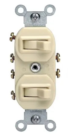 Leviton 15 Amp, 120/277 Volt, Duplex Style 3-Way / 3-Way AC Combination Switch, Residential/Commercial Specification Grade, Non-Grounding, Side Wired, 5243-I, Ivory