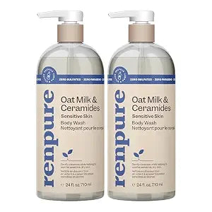 RENPURE Oat Milk & Ceramides Body Wash Set for Sensitive Skin, 2x24oz