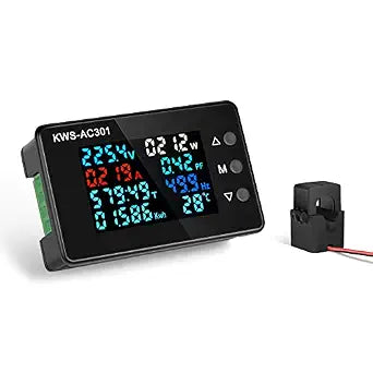 Digital Display AC Multimeter 50-300V 0-100A Current Voltmeter with Open Transformer 110V 220V 8 in 1 Multifunction Electric Meter Power Detector LCD Digital Display Tester Gauge Monitor