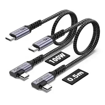 100W 1.5ft USB C Cable Right Angle, 2 Packs, 10Gbps Data Speed