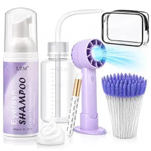 Lash Shampoo Kit Eyelash Cleaning Kit with Fan, Cleaner for Extensions