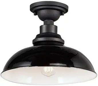 Maxim Lighting Granville 1-Light Flush Mount | Gloss Black/Black Steel Finish | Steel Shade | Industrial Indoor Light Fixture | Ideal for Bedrooms, Hallways & Entryways | 35110GBBK