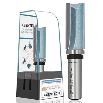 KEENTECH Router Bits 1/2" Shank, Flush Trim Router Bit, Top Bearing Carbide Tipped Pattern Bit, Template Straight Heavy Duty Woodworking Trimming Cutting Tool for Wood, 3/4" Diameter, 1-3/4" Depth