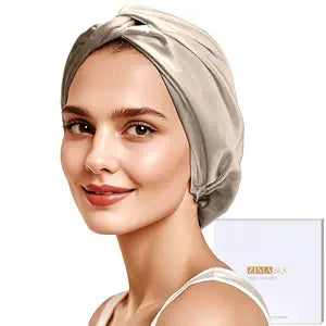 ZIMASILK 22 Momme 100% Mulberry Silk Bonnet for Sleeping Women, Taupe