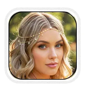 Gortin Rhinestones Head Chain Boho Hair Chain Headpiece Forehead Head Jewelry Costume Prom Bridal Hair Accessories for women (Gold)