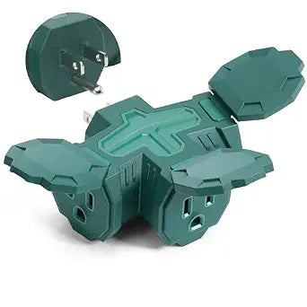 Indoor Outdoor 3 Way Plug Outlet Wall Splitter Adapter with Safe Cover, Weatherproof Heavy Duty Electrical 15A Wall Multi Plug Outlet Extender for Holiday Decorations, Garden, Garage, Patio,Home-Green