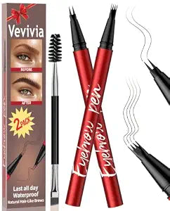 Vevivia 2 Pack Eyebrow Pen for Natural Eyebrows, Dark Brown