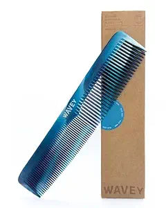 WAVEY Quality Hair Comb for Men and Women, Recycled Ocean Plastic, 7 Inches length perfect for home and travel, Wide and Fine Tooth for thick, thin, wavy, straight and curly hair styling - BLUE