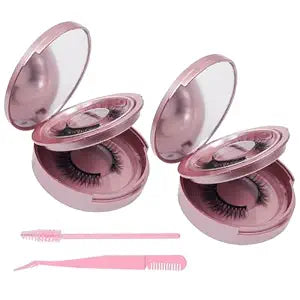 2 PCS Eyelash Storage Case with Mirror ��� 2-Layer Circle Lash Box, Travel-Friendly Organizer with Lash Holder & Disposable Mascara Brushes (Rose