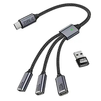 USB C Splitter 1 in 3 USB-C Out, USB Type C Splitter, USBC Male to Multi Type C Female Port Power Charging and Data Transfer Cable for Laptop Mac Flash Drive Keyboard Mouse