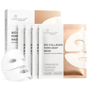 VIABEAUTY Bio Collagen Face Mask with PDRN and Hyaluronic Acid - Hydrogel Collagen Mask Overnight - Deep Hydrating, Glass Skin, Firming & Rejuvenating Skincare, 1.41oz(40g) x 4ea