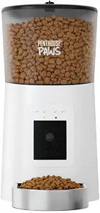 Penthouse Paws Smart HD Pet Feeder, 6L Dry Food Capacity, 1080p Camera, 2-Way Audio, Scheduled Meals, Backup Power, Easy to Clean, Anti-Jam Design for Cat & Dog, White/Stainless Steel