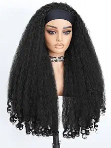 Curly Headband Wig, Black, 26 In, Afro Wigs for Black Women