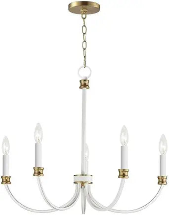 Maxim Lighting Charlton 5-Light Chandelier | Weathered White/Gold Leaf Finish | Traditional Dining Room Chandelier | 11375WWTGL