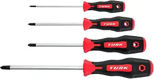 TUSK JIS Screwdriver Set 4 piece #0, #1, #2, #3 - Magnetic Tips and Molded Ergonomic Grips