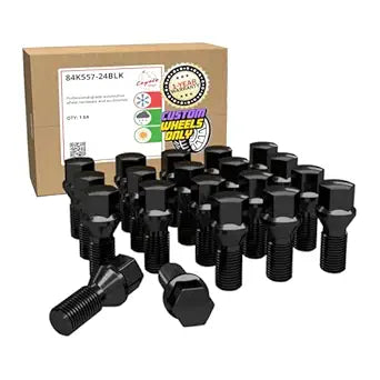 Wheel Accessories Parts 20 Pcs Lug Bolt Set M14 x 1.25 Thread Acorn Seat Lug Bolts Black Finish 24mm Shank Length 17mm Hex fits Mini Cooper
